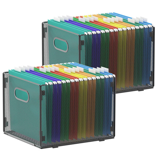 samstar 2 Pack Hanging File Organizer, Mesh File Folder Box Filing Box File Cabinet Organizer Storage Boxes, Letter Size