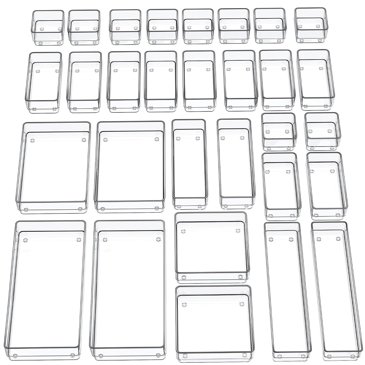 SMARTAKE 30-Piece Drawer Organizer with Non-Slip Silicone Pads, 7-Size | Desk Drawer Organizer Trays Storage Tray for Makeup, Jewelries, Utensils in Bedroom Dresser, Office and Kitchen (Clear)