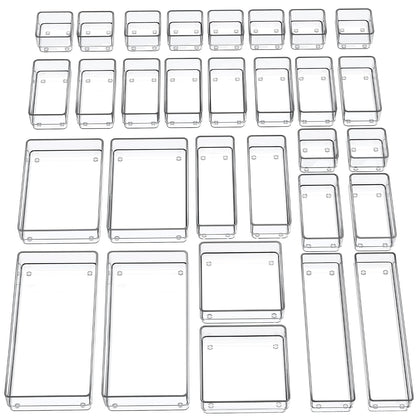 SMARTAKE 30-Piece Drawer Organizer with Non-Slip Silicone Pads, 7-Size | Desk Drawer Organizer Trays Storage Tray for Makeup, Jewelries, Utensils in Bedroom Dresser, Office and Kitchen (Clear)
