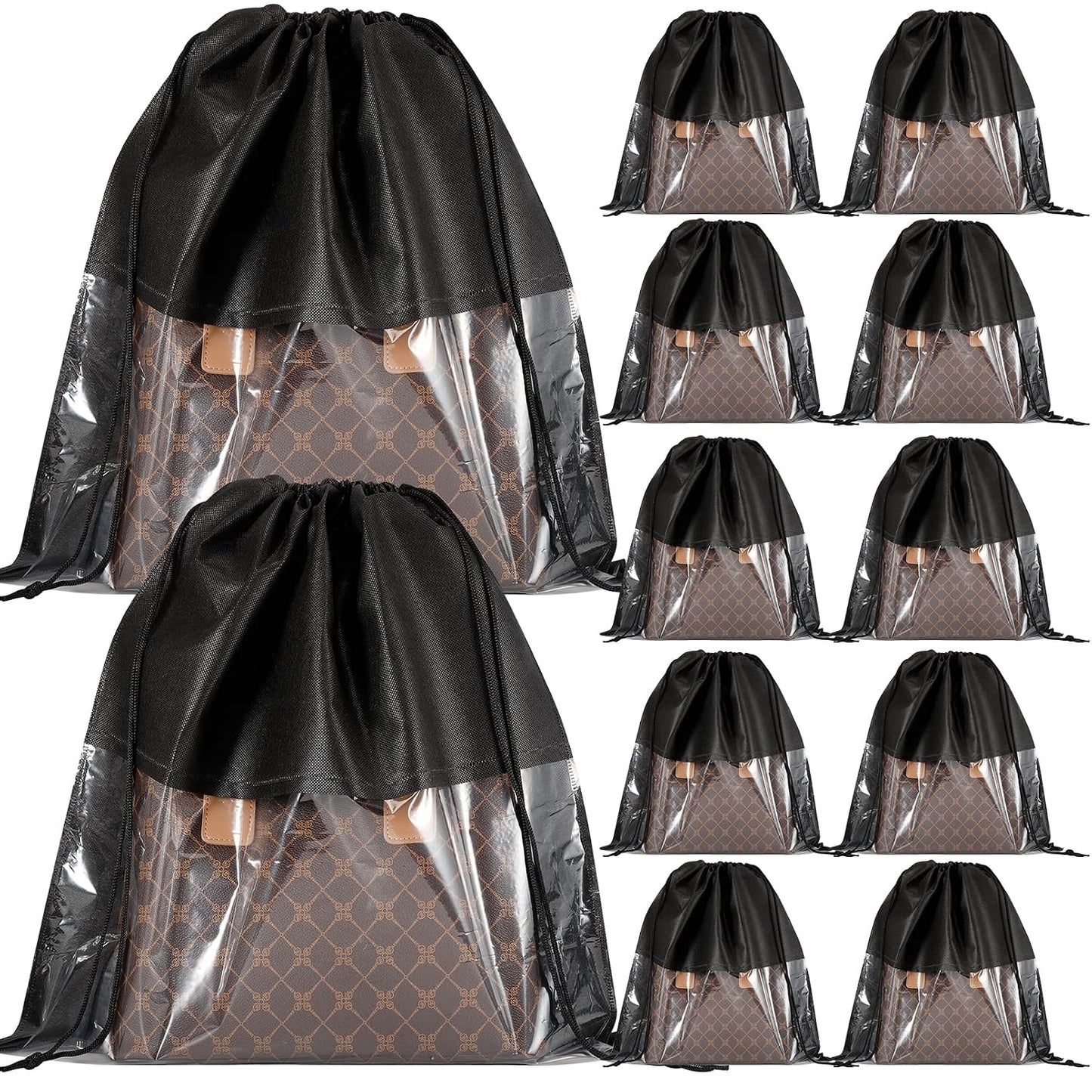 12 PCS Dustproof Drawstring Bags,Breathable Non-Woven Fabric Drawstring Dust Covers,Storage Bags Dust Bag for Handbags Shoes Purses,Black | Breathable Non-Woven Fabric Drawstring Dust Covers for Handbags Shoes Purses