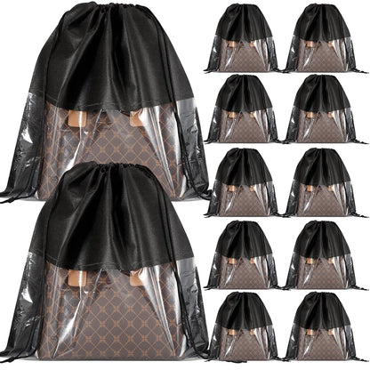 12 PCS Dustproof Drawstring Bags,Breathable Non-Woven Fabric Drawstring Dust Covers,Storage Bags Dust Bag for Handbags Shoes Purses,Black | Breathable Non-Woven Fabric Drawstring Dust Covers for Handbags Shoes Purses