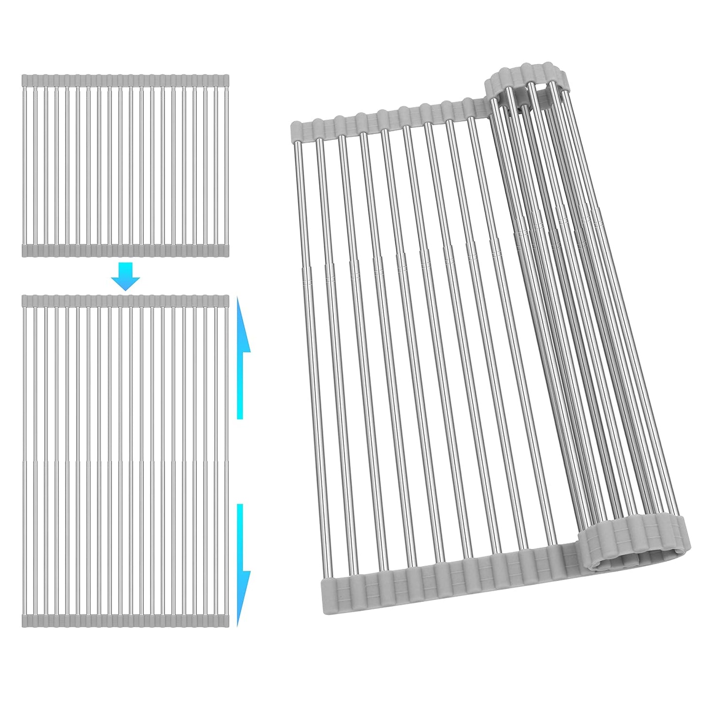 Roll Up Dish Drying Rack Over the Sink 12.5"-21.6"... (Gray)