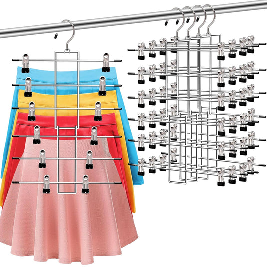 4 Pack Pants-Hangers-Space-Saving, 6 Tier-Closet-O... (4 Count | 4 Pack-silver | Stainless Steel)