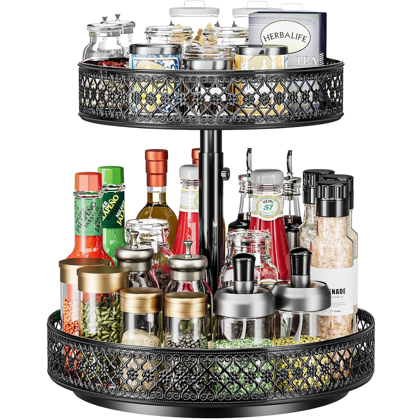 Lazy Susan Organizer 2 Tier - Turntable Spice Rack... (2 Tier Black | Metal)