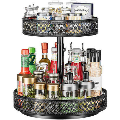 Lazy Susan Organizer 2 Tier - Turntable Spice Rack... (2 Tier Black | Metal)