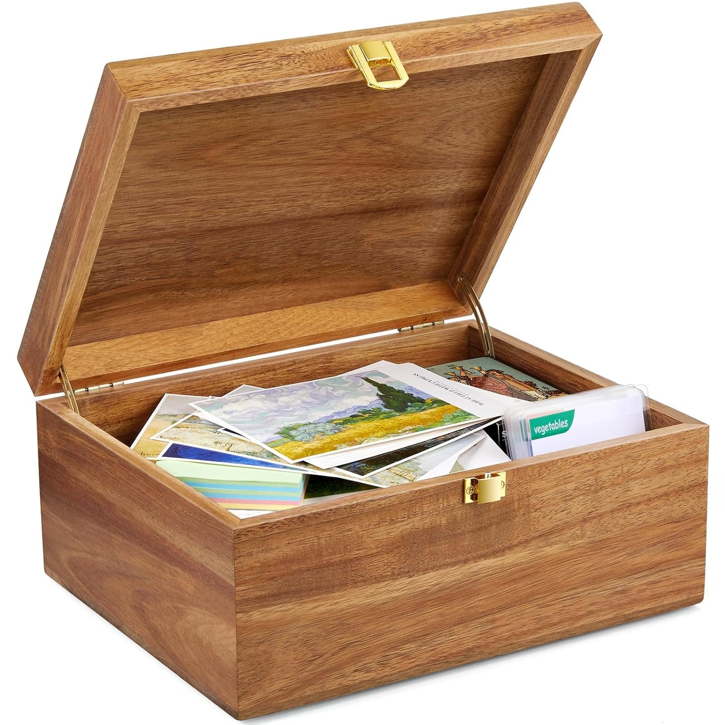 DRASTAR Wooden Keepsake Box, Large Acacia Storage Memory Box with a Hinged Lid for Crafts and Photo Storage