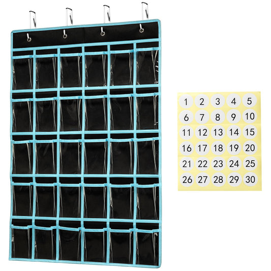 KEEPJOY Classroom Pocket Chart Organizer,Cell Phones Calculator Holder for Classroom Storage, Hanging Wall Door Calculator Phone Caddy for Classroom. (30 Pockets-Black)
