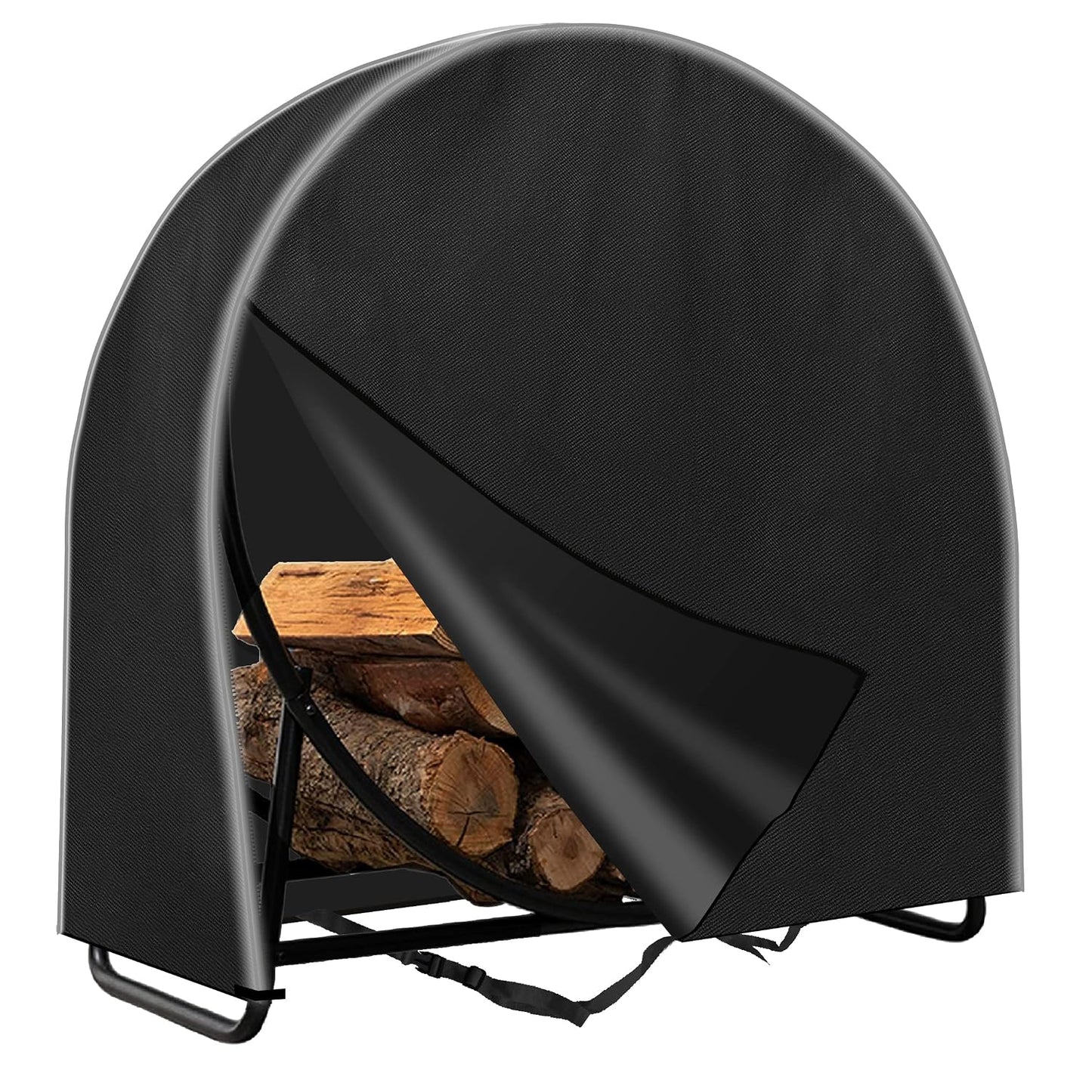 IC ICLOVER 40 Inch Firewood Log Hoop Cover Only - Heavy Duty 600D Oxford | Outdoor Waterproof Round Log Rack Cover, Ring Wood Pile Holder Storage Tarp with Zipper & Wind Proof Buckle, Reflective Strip