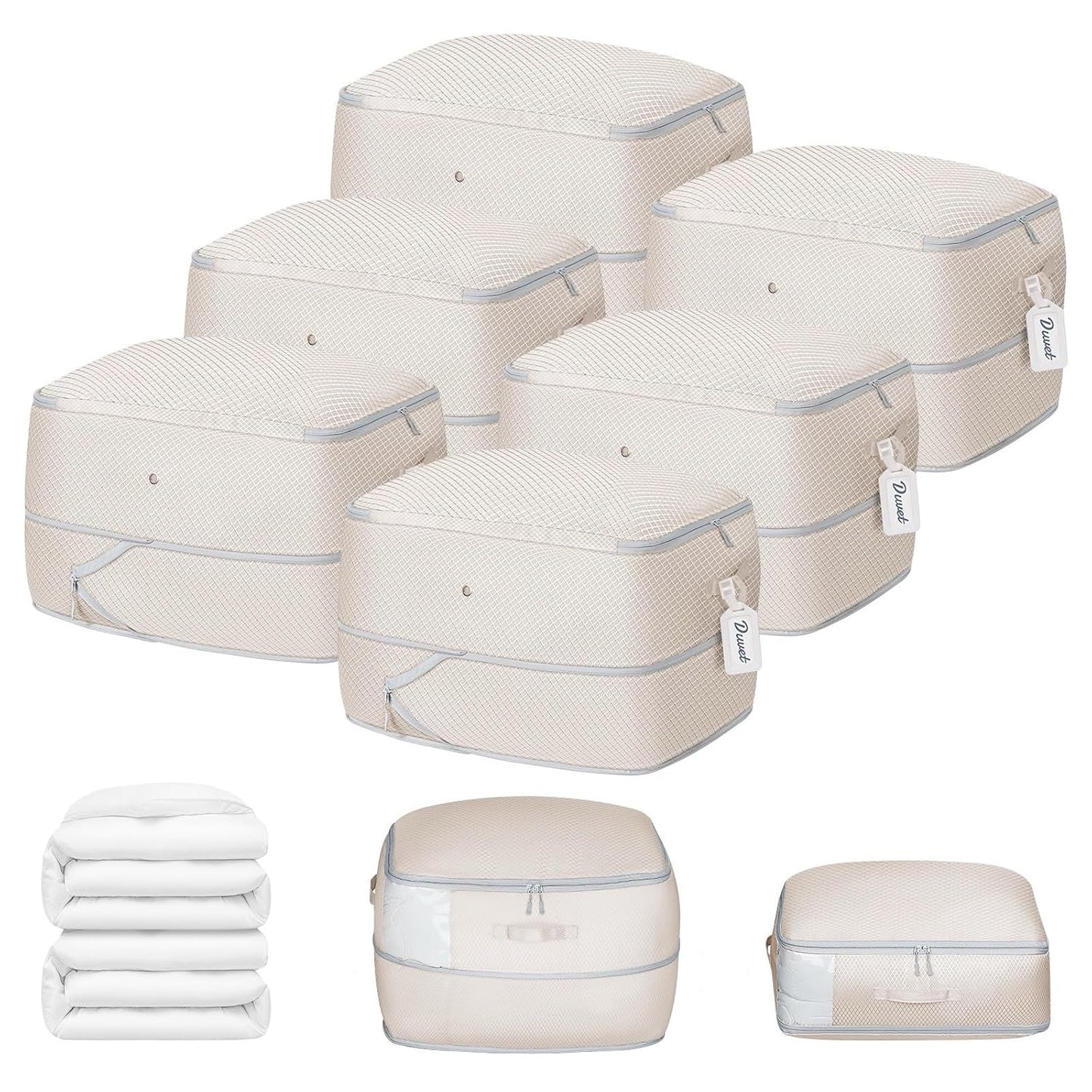 DIMJ Comforter Storage Bag 6 Pack - Blanket Storage Organizer Compression Bags, Large Capacity Ultra Space Saving Self Compression Organize for Bedding, Pillow, Duvet, Sheet Storage with Zipper Window