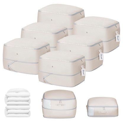 DIMJ Comforter Storage Bag 6 Pack - Blanket Storage Organizer Compression Bags, Large Capacity Ultra Space Saving Self Compression Organize for Bedding, Pillow, Duvet, Sheet Storage with Zipper Window