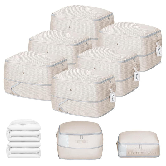 DIMJ Comforter Storage Bag 6 Pack - Blanket Storage Organizer Compression Bags, Large Capacity Ultra Space Saving Self Compression Organize for Bedding, Pillow, Duvet, Sheet Storage with Zipper Window