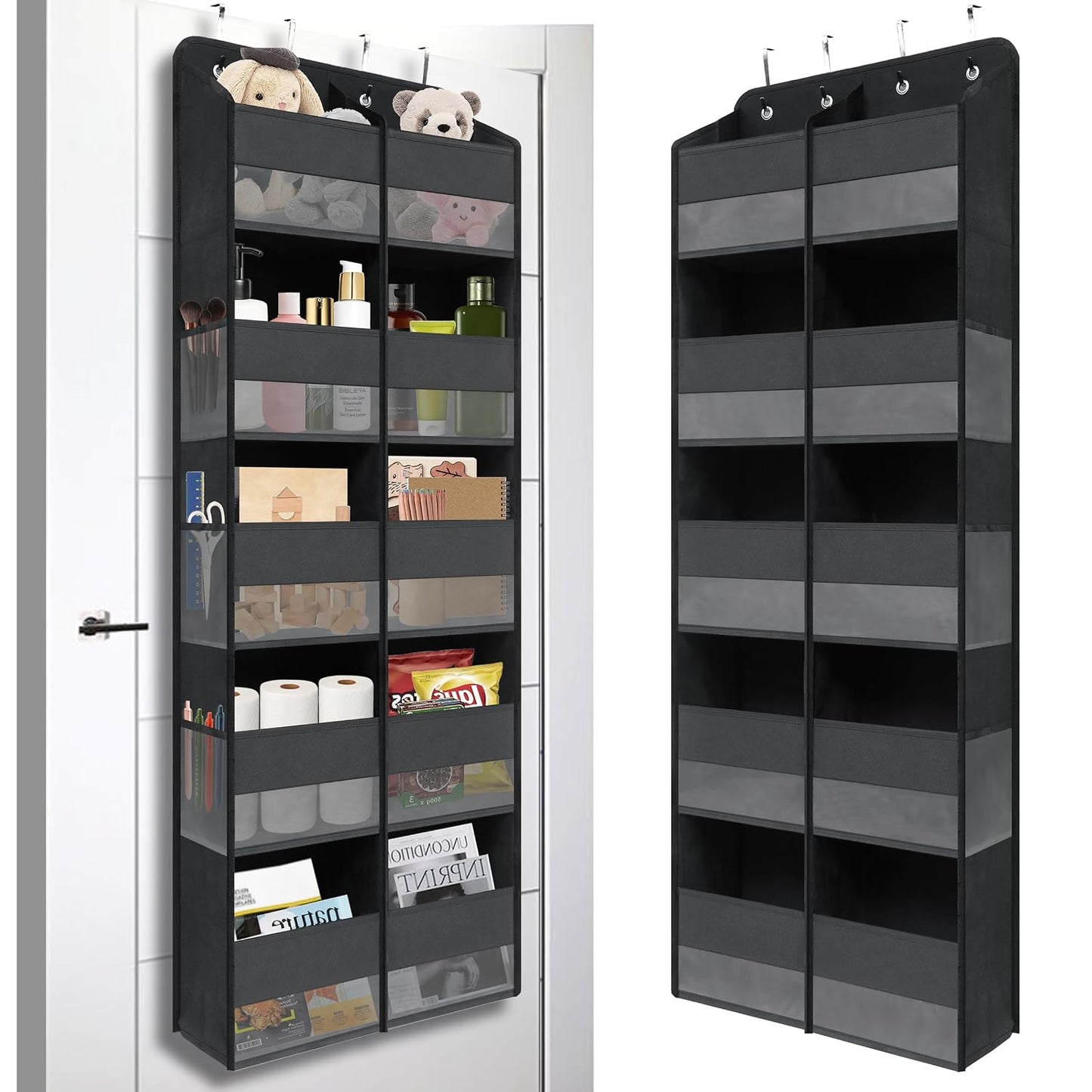 Giraffe Creation Black Over Door Organizer with 10 Large Clear Pockets, Double-Row Hanging Door Storage for Closet, Bathroom, Nursery, Bedroom, Dorm, Toys, Cosmetics, Baby Essentials