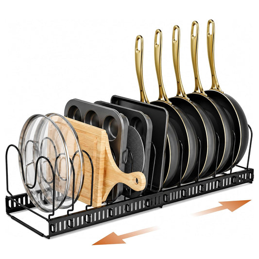 Adjustable Bakeware Pots and Pans Organizer Under... (black | Carbon Steel)