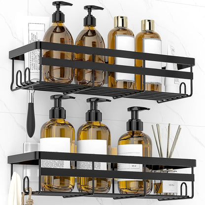 WOWBOX 2 Pack Adhesive Shower Caddies, No Drill Bathroom Shelves, Large | Stainless Steel Shower Shelf, Hanging Shower Organizers for Bathroom Storage, Home Decor, Bathroom Accessories
