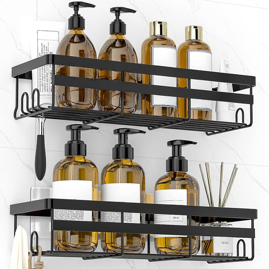 WOWBOX 2 Pack Adhesive Shower Caddies, No Drill Bathroom Shelves, Large | Stainless Steel Shower Shelf, Hanging Shower Organizers for Bathroom Storage, Home Decor, Bathroom Accessories