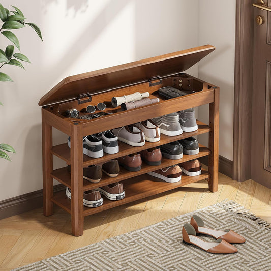 Shoe Rack Bench Seat Rubberwood 3-Tier Wooden Stor... (Rubberwood)