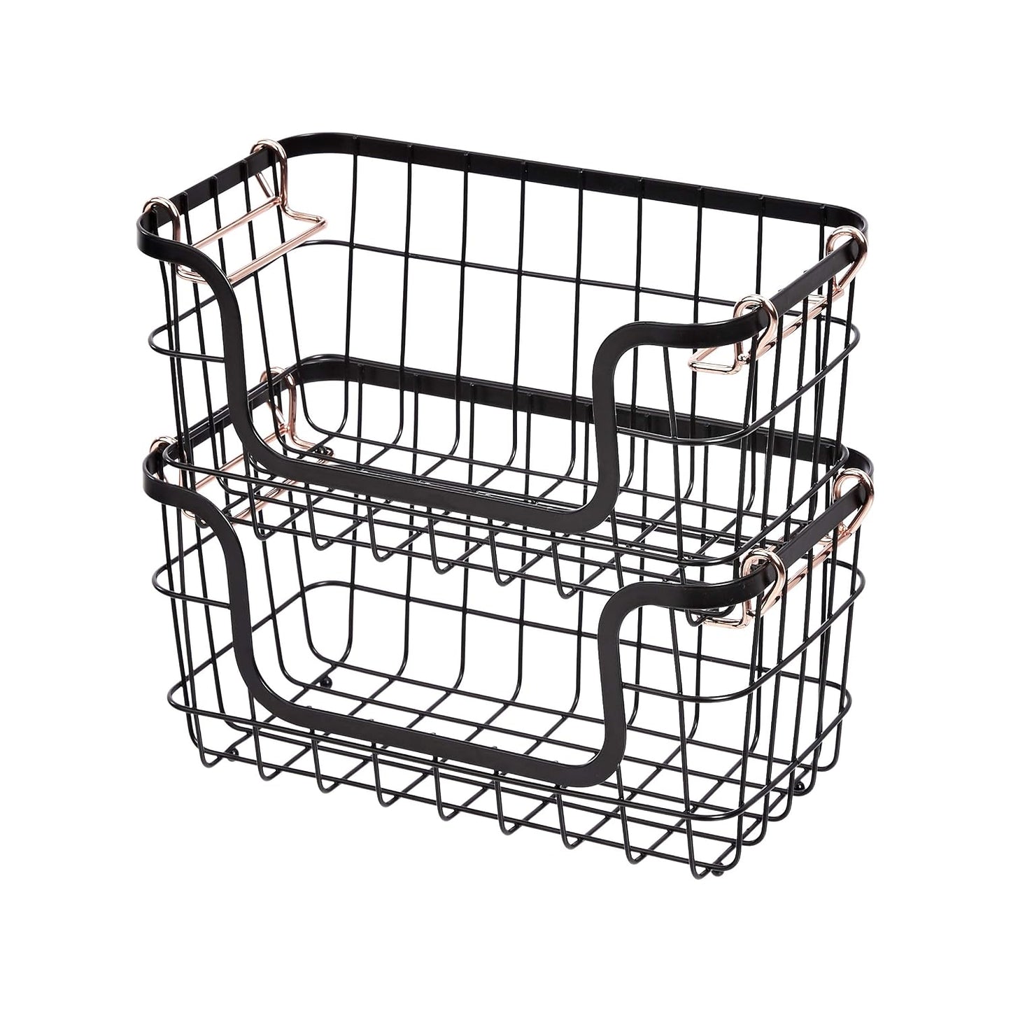 Amazon Basics Stackable Metal Wire Rectangular Storage Baskets for Kitchen, Bathroom or Pantry Organizing, 2 Count, Black
