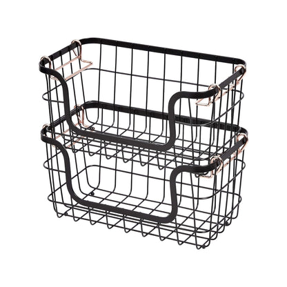 Amazon Basics Stackable Metal Wire Rectangular Storage Baskets for Kitchen, Bathroom or Pantry Organizing, 2 Count, Black