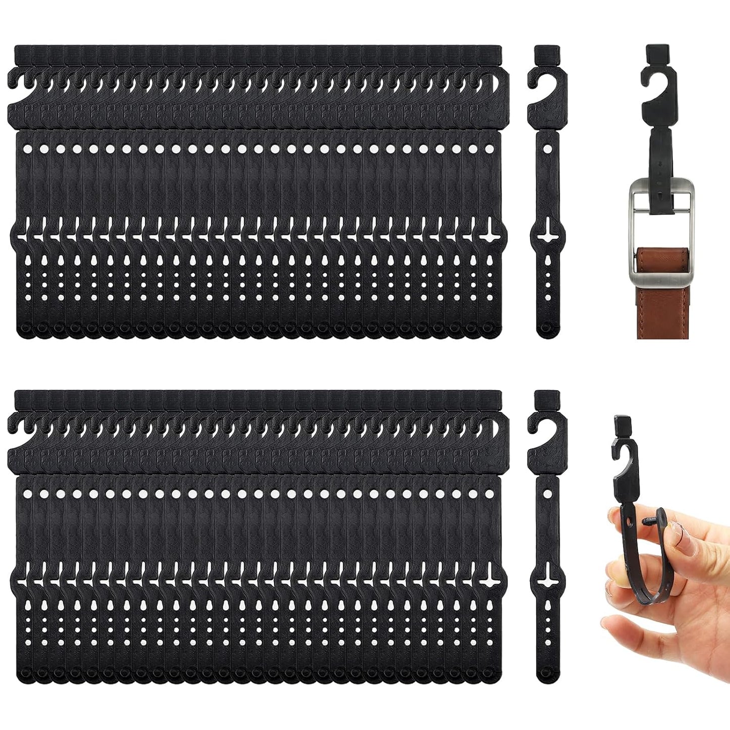200 Pc Plastic Belt Hangers, Black Plastic Hanger Hooks for Belts and Plastic Hanger Hooks, Economic Plastic Belt Hooks Tie Hangers Bulk for Men, Closet Organizers, Storage, Retail