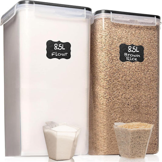 8.5L/287Oz Extra Large Airtight Food Storage Containers (2 PC) with Lids, Kitchen and Pantry Organization Containers for Baking Supplies, Cereal, Flour, Sugar, Rice (BPA Free)
