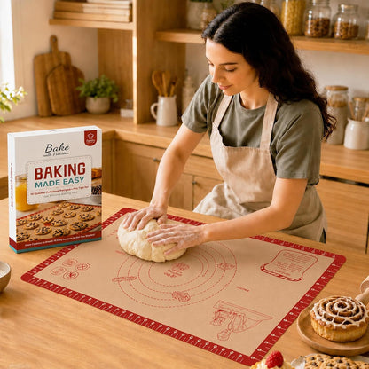 Silicone Baking Mat with 10 Recipes, Extra Thick Silicone Mats for Baking, Non Stick Pastry Mat for Rolling Dough, Silicone Macaron Baking Mat for Cookie,Bread,Pizza,Fondant Mat, Oven&Dishwasher Safe