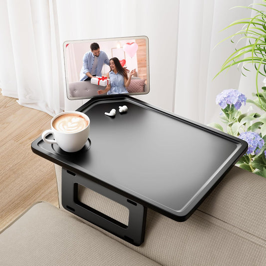 Couch Arm Tray Table Sofa Arm Clip Table, Armrest Tray Table Suitable for Home Drinks/Fast Food/Fruit Etc, Large Size Multi-Function Black