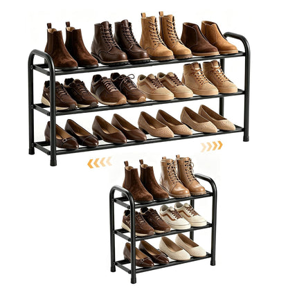 ENJOYBASICS 3 Tier Expandable Shoe Rack, Metal Small Shoes Shelf, Black | Free Standing Shoe Holder for 12 Pairs, Sturdy Shoe Organizer for Closet, Entryway, Under Bed ,Front Door, Bedroom