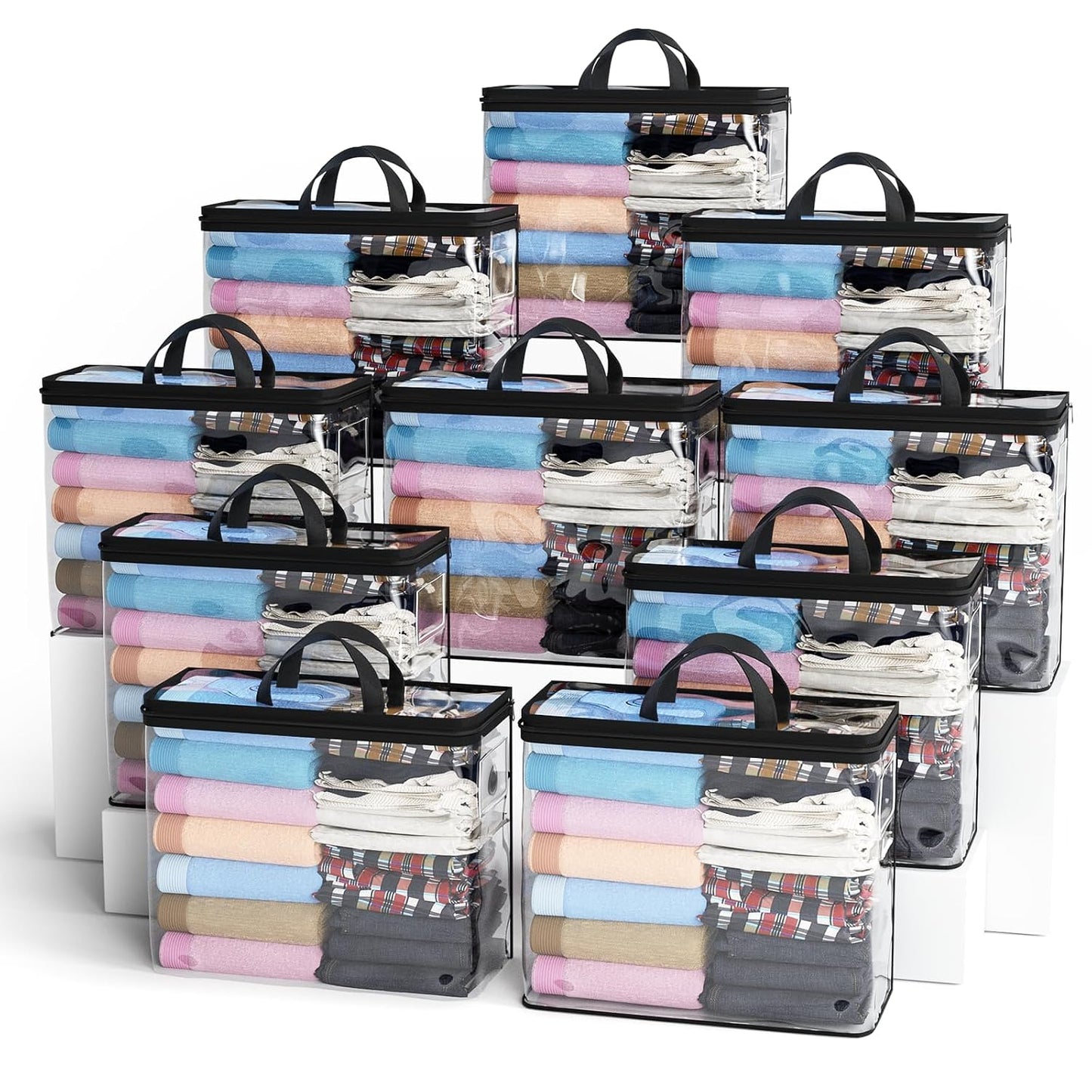 Under Bed Storage Bags Organizer, 22L Clear Storage Bags, Bags Organizer Clear Zipper Containers Bedroom, Storage Bag for Sweater, Clothes, Shoe Toy, Blanket, Sheet (Black,10PACK)
