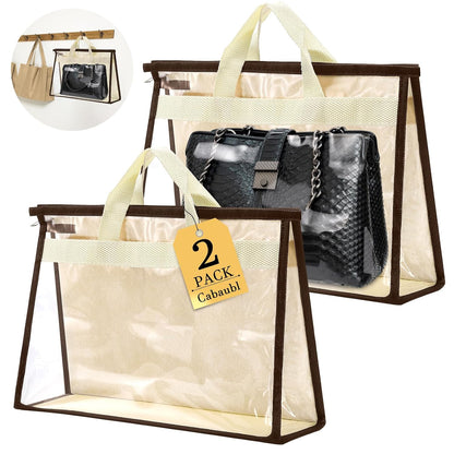2 Pack XL Size Clear Handbag Storage Organizer | Handbag Dust Bags,Clear Purse Storage Organizer for Closet,with Zipper and Handle