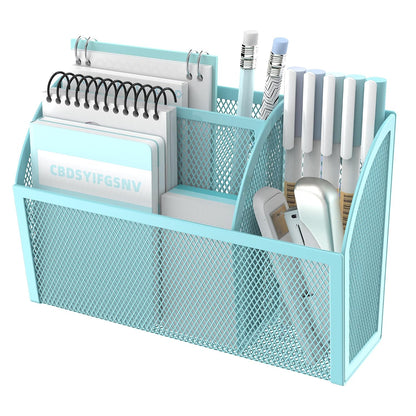 DALTACK 3-Grid Magnetic Pencil Holder, Strong Magnet Locker Organizer, Blue | Mesh Magnetic Shelf, Marker Holder Perfect for Whiteboard, Refrigerator and Locker Accessories