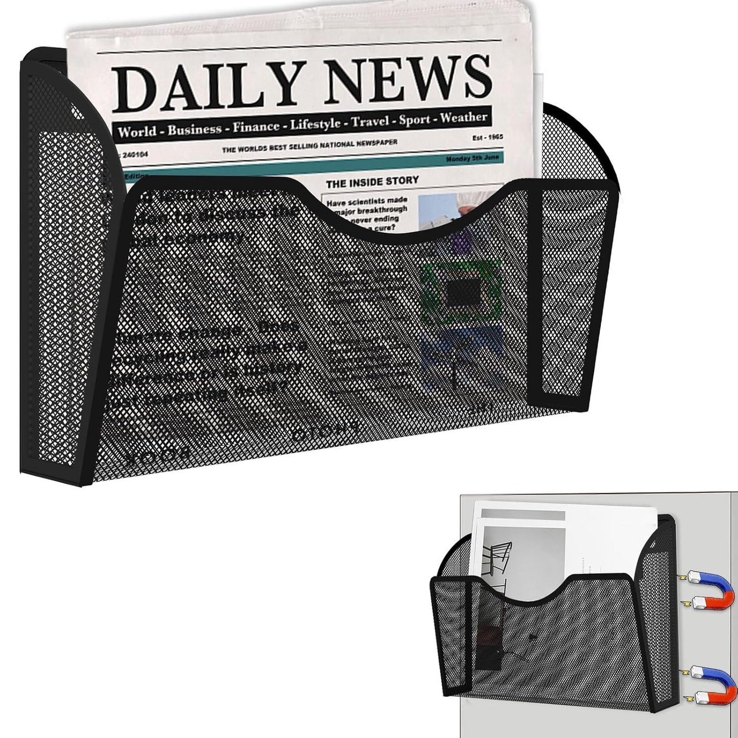 Magnetic File Holder, Magnetic File Folder Holder, No Drilling Installation, Magnetic Mail Holder File Organizer for Whiteboard,Office,Refrigerator,File Cabinets,Classroom