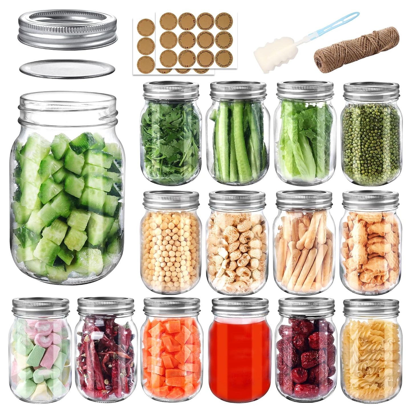 PINIWON Mason Jars 16 oz with Lids and Bands, 15 Pack Pint Canning Jars