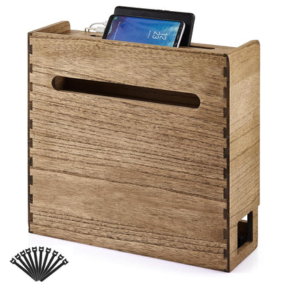 KIRIGEN Wooden WiFi Router Storage Box, 3-Tier Cable Organizer, Brown | Solid Wood 3-Tier Design Stores Routers, Modems, Power Strips, Adapters, and Cables for Desks, TV Stands, and Home Offices