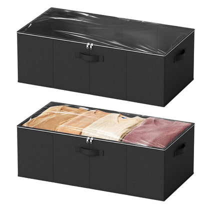 SpaceAid 2 Pack 10" High Under Bed Storage Containers, Large Underbed Storage Organizer Bins with Lids for Bedroom, Dorm, Clothes, Closet Organization, Bed Sheets and Blankets (Black)