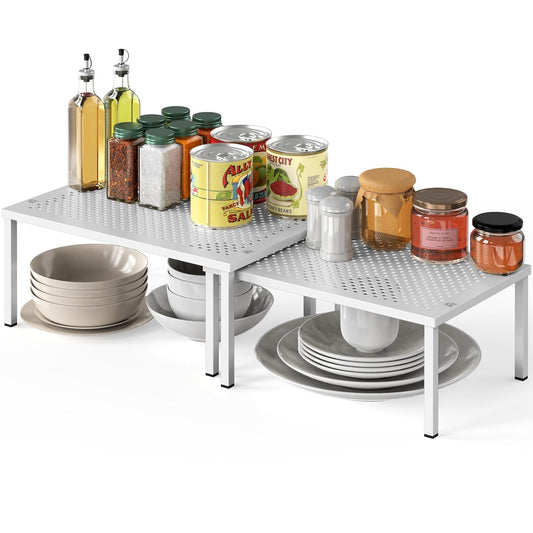 Simple Houseware Expandable Stackable Kitchen Counter Shelf Organizer, White, Metal Top, 11.25"L x 7.9"W x 5.4"H | Expandable & Stackable 9" D x 12.75" W x 5.9" H