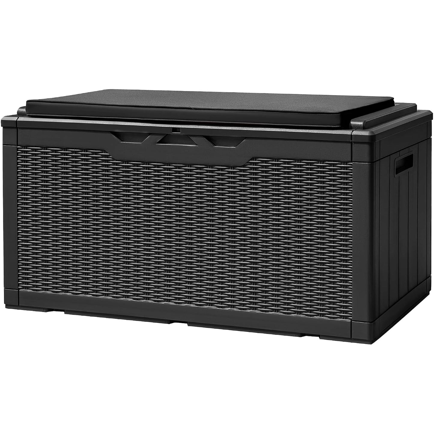 Devoko 100 Gallon Deck Box Waterproof Outdoor Storage Box with Cushion | Resin Large Outdoor Storage Bench Cabinet Lockable for Outside, Patio Furniture, Garden Tools