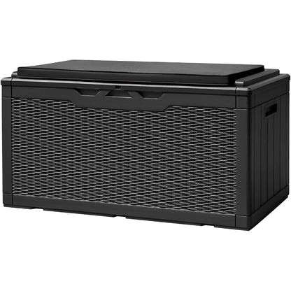 Devoko 100 Gallon Deck Box Waterproof Outdoor Storage Box with Cushion | Resin Large Outdoor Storage Bench Cabinet Lockable for Outside, Patio Furniture, Garden Tools