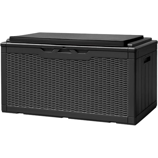 Devoko 100 Gallon Deck Box Waterproof Outdoor Storage Box with Cushion | Resin Large Outdoor Storage Bench Cabinet Lockable for Outside, Patio Furniture, Garden Tools