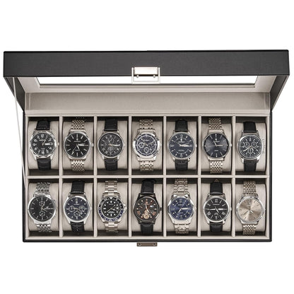ProCase Watch Case for Men, 14 Slot Mens Watch Box Holder Organizer with Glass Lid, Watch Display Case, Fathers Day Gift for Dad Husband, Birthday Valentine Gifts for Men Women -14 Slot, Black