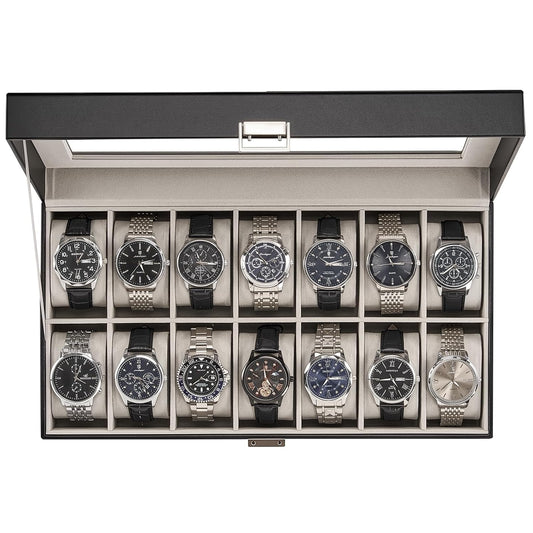 ProCase Watch Case for Men, 14 Slot Mens Watch Box Holder Organizer with Glass Lid, Watch Display Case, Fathers Day Gift for Dad Husband, Birthday Valentine Gifts for Men Women -14 Slot, Black