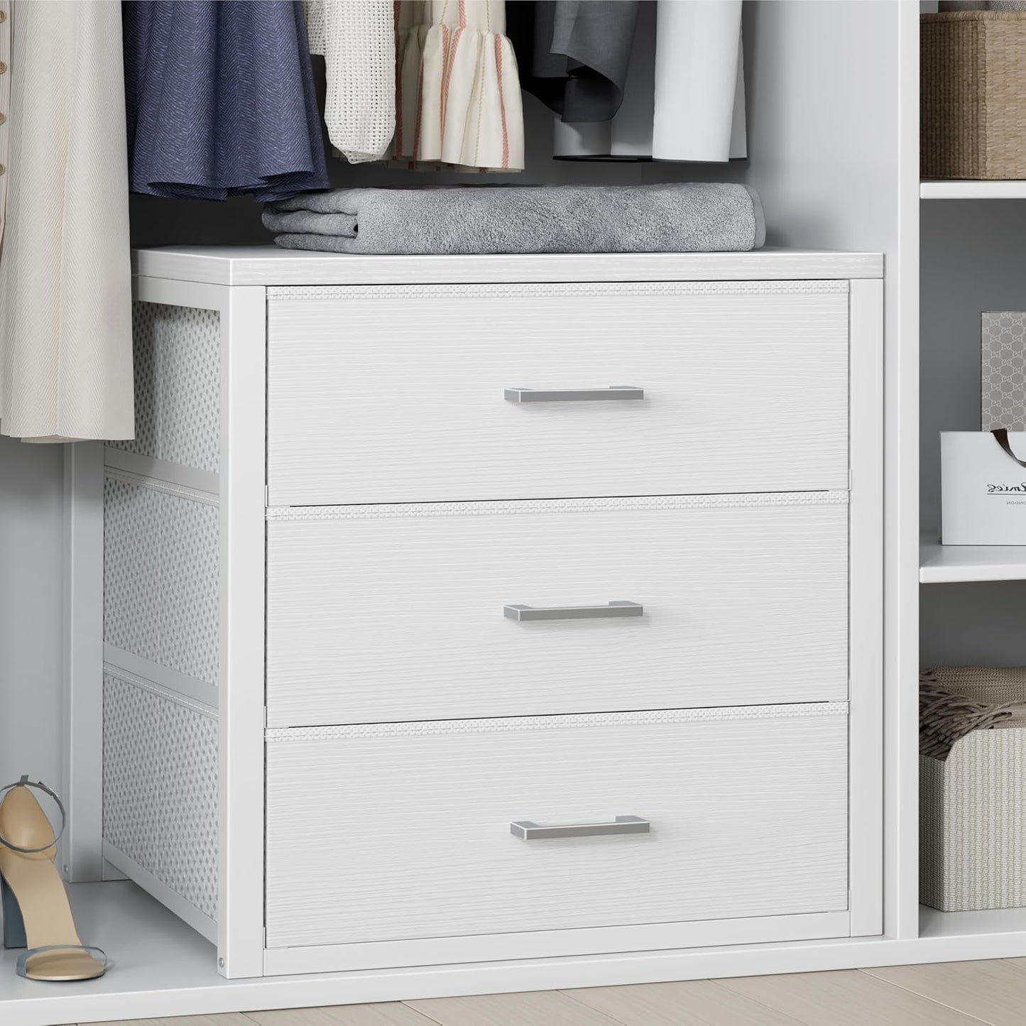 BOLUO Closet Drawers White Fabric 3 Drawer Dresser for Closet Organizers and Storage Bedroom Dorm Modern