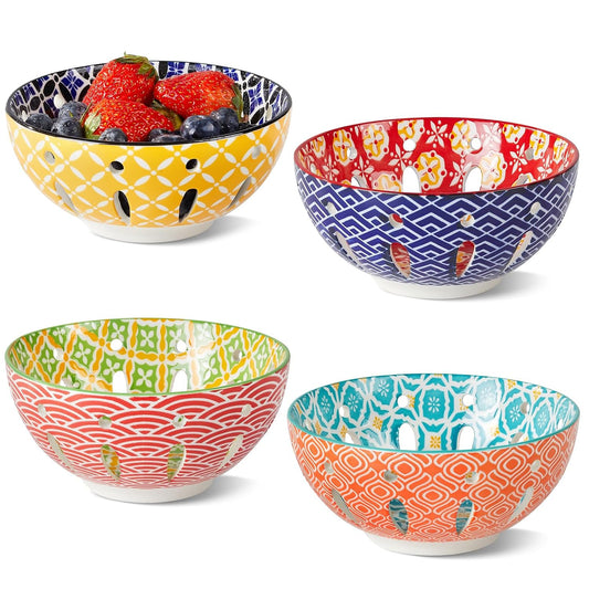 Ceramic Berry Basket, 6" Colorful Fruit Bowl, Roun... (Assorted Colors | Ceramic)