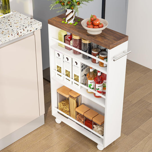 Tribesigns Slim Storage Cart, Rolling Narrow Kitchen Cart on Wheels for Small Place, 4-Tier Slide Out Slim Utility Cart Skinny Laundry Cart with Handle for Kitchen, Bathroom, Laundry