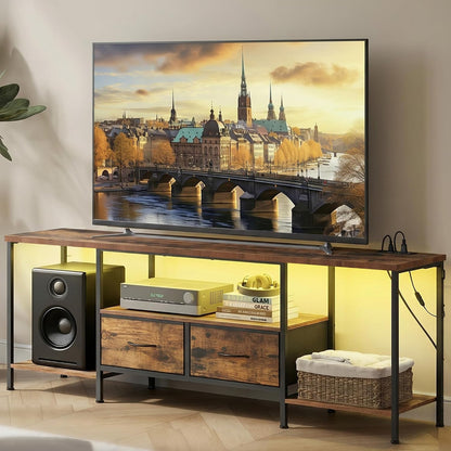 SONGMICS BELLAH Collection - TV Stand with Power Outlets and Lights, Entertainment Center Media Console for TVs Up to 70 Inches, Living Room, Shelves, Drawers, Industrial, Rustic Brown ULGS420K101S