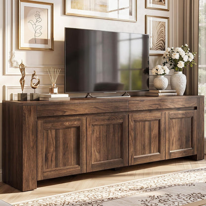 YITAHOME 70 Inch TV Stand with Storage Doors for up to 80" TVs, Dark Walnut | Farmhouse Entertainment Center with Shelves, Media Console Table with Cable Holes for Living Room