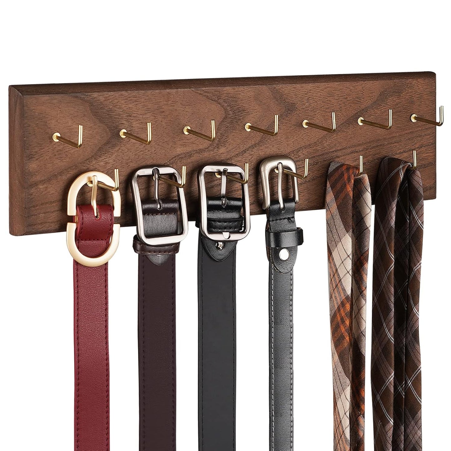 Belt Organizer, Wall Mounted Hanger for Closet, Brown | Wooden Belt Hanger Tie Hanger Space Saving Holds Over 28 Belts, Wooden Rack for Tie and Scarf Storage