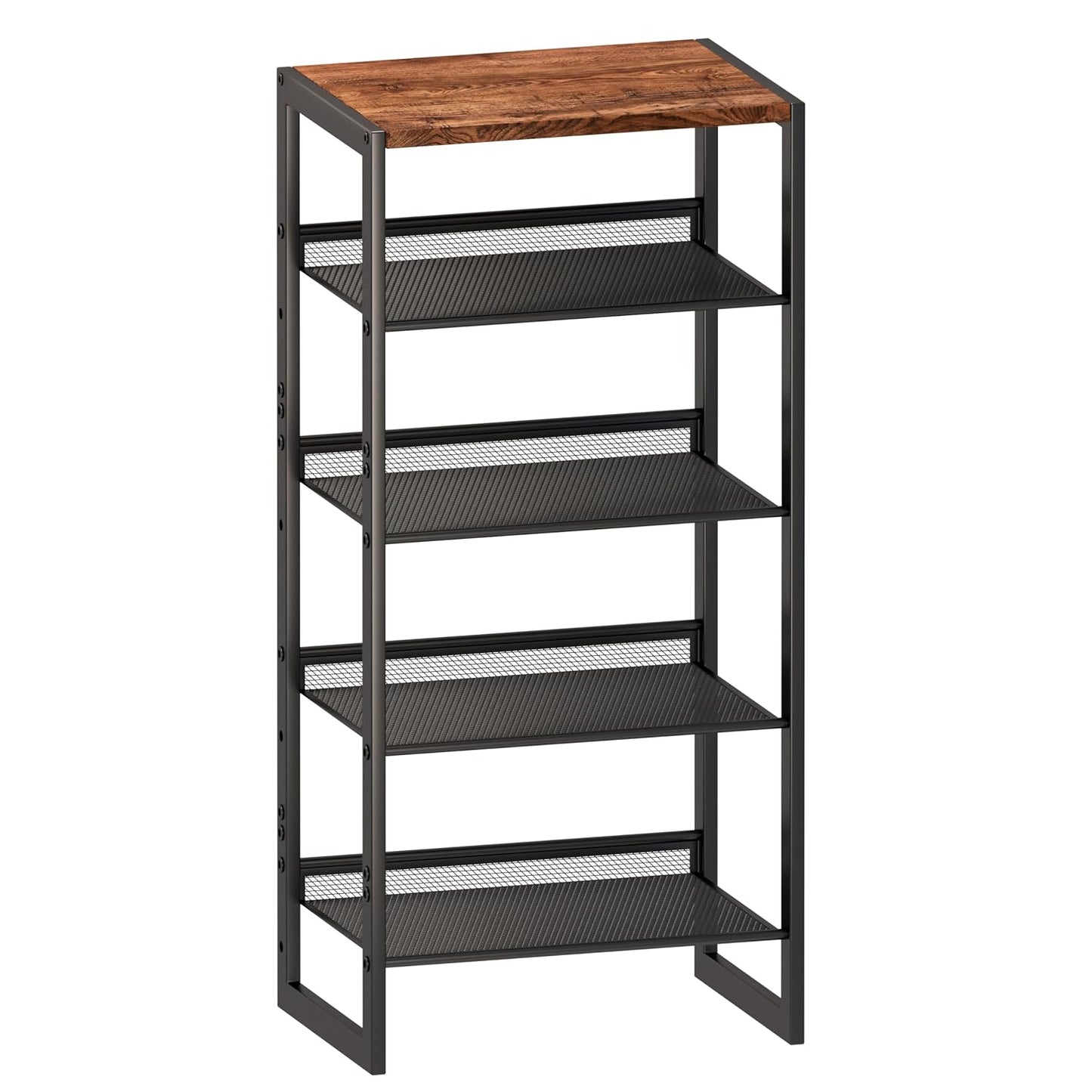 CHEMPFR Narrow 5-Tier Shoe Rack, Slim Space-Saving Shelf with Decorative Wood Top & Steel Mesh, Entryway/Closet/Dorm Organizer, 16.5x11.8x36 Inches