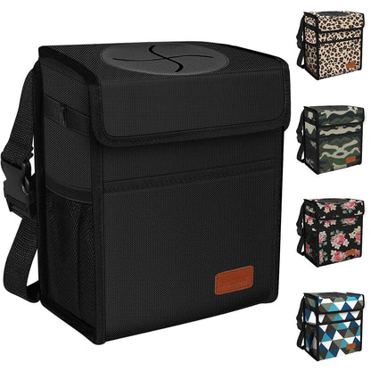 Femuar Leak Proof Car Trash Can with Lid - Waterproof Automotive Garbage Bin for SUVs, Collapsible and Portable Car Trash Bag, Black