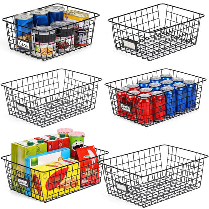 6 Pack Wire Baskets for Pantry Organization and Storage, Kitchen Organizer, 2 XXLarge & 2 XLarge & 2 Large