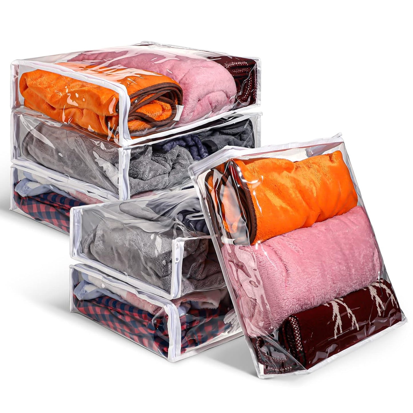 6 Packs Clear Zippered Storage Bags 16 x 14 x 4 Inch Sweater Moth Bags Vinyl Plastic Storage for Blankets Clothes Bed Sheet Organizer with Zipper for Closet Linen Sweater Clothes Comforters Pillow